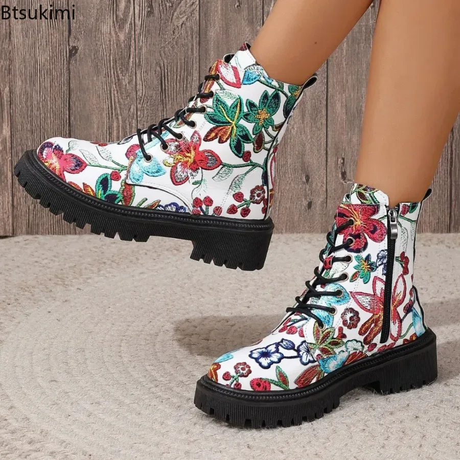 New Ethnic Fashion - Новые модные женские ботинки с боковой